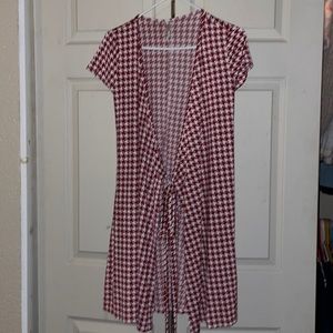Red & white wrap dress. Can also be worn as cardigan